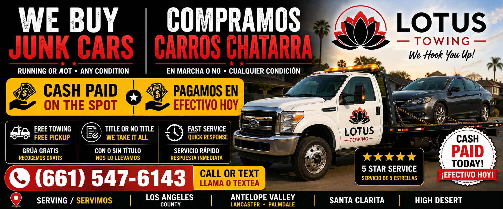 Lotus Towing buys junk cars — cash paid on the spot